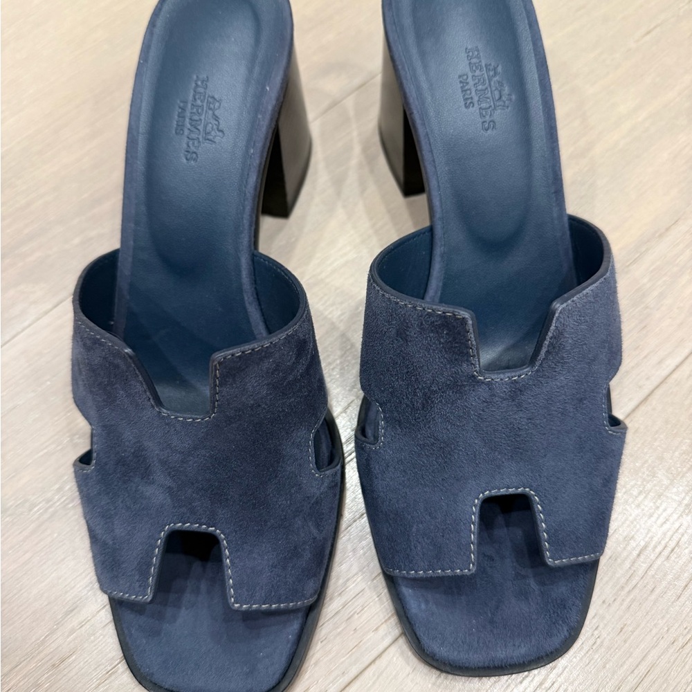 Hermes Suede Slide Sandals - Blue